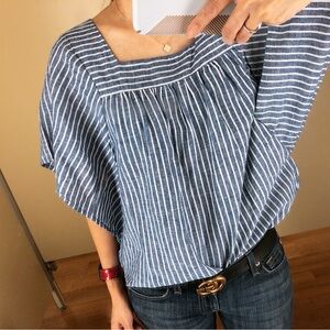 beachlunch lounge Blue White Stripe batwing sleeve women top xs